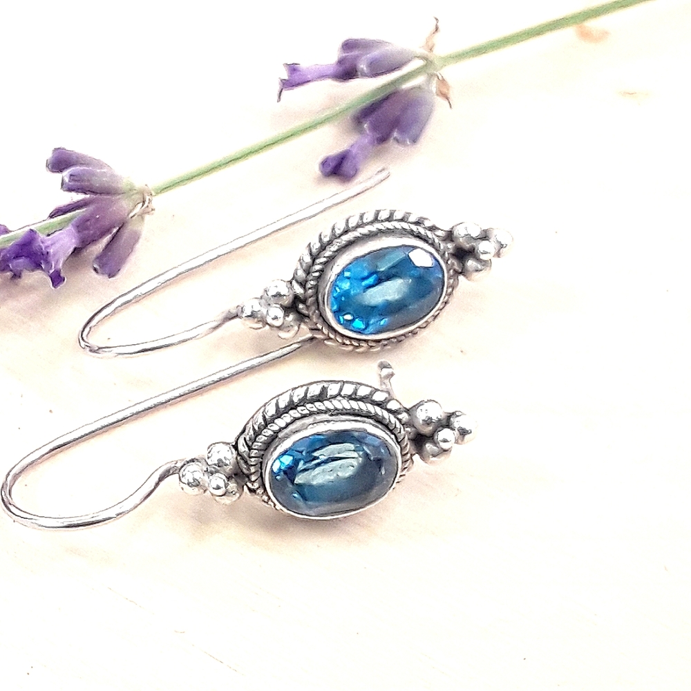 Vtg New Vera Wolf Sterling Blue Aquamarine Earring